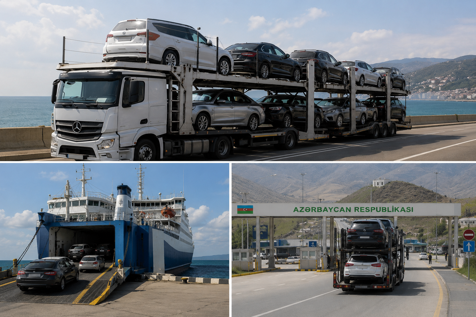 Автовоз в порту и погрузка машин на паром — морское плечо для дорогих авто