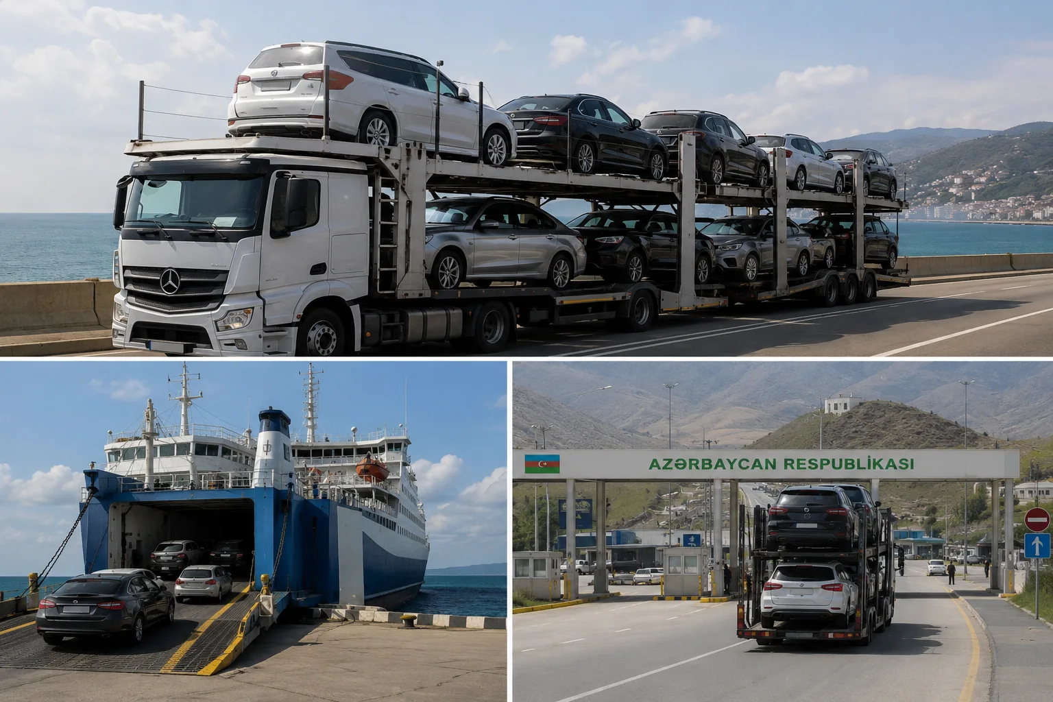 Автовоз в порту и погрузка машин на паром — морское плечо для дорогих авто