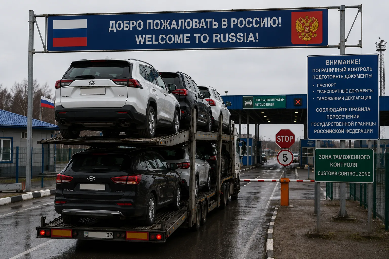 Финальное плечо — машины пересекают границу Российской Федерации