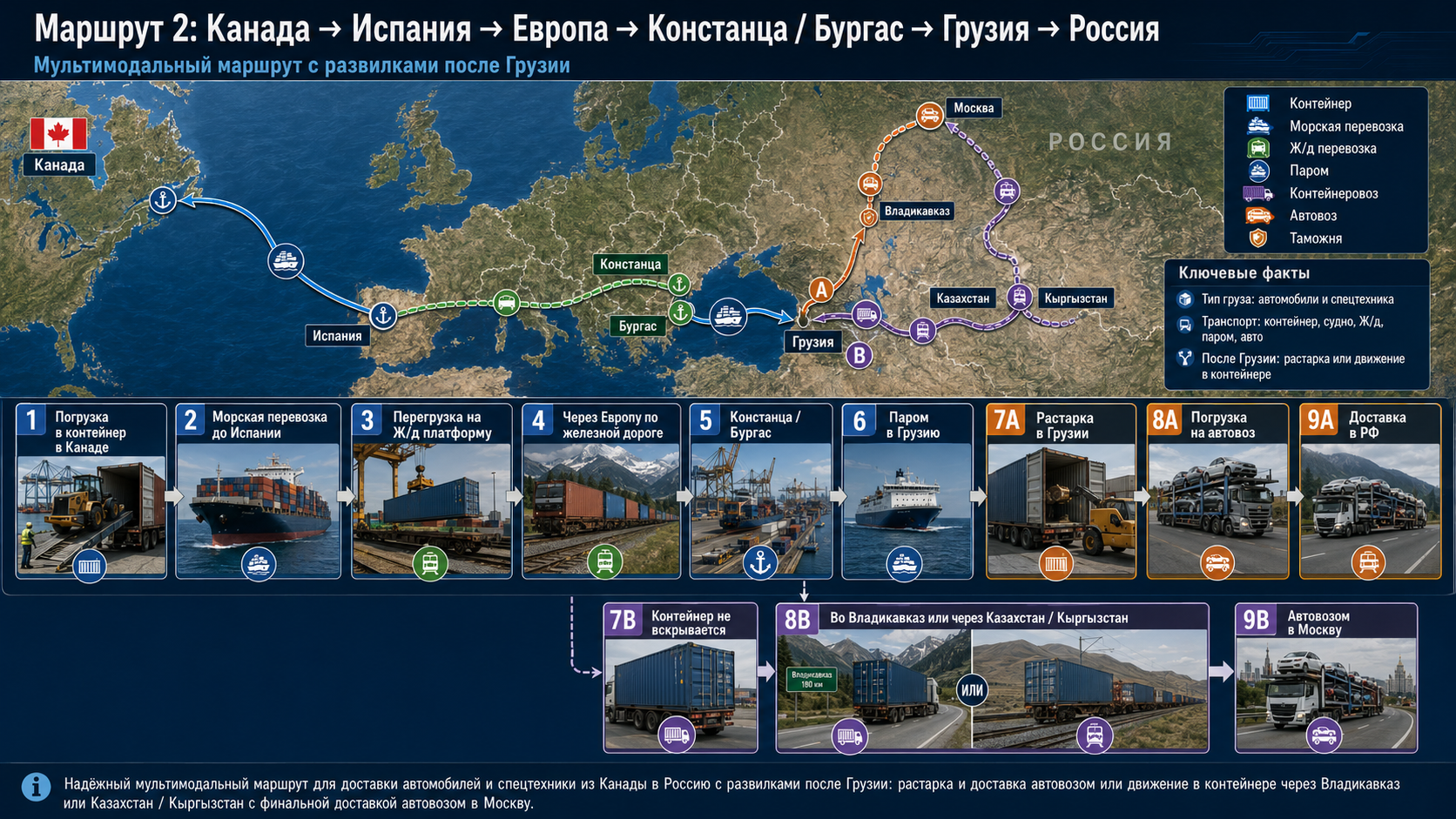 Маршрут 2: Канада → Испания → Европа → Констанца или Бургас → Грузия → Россия